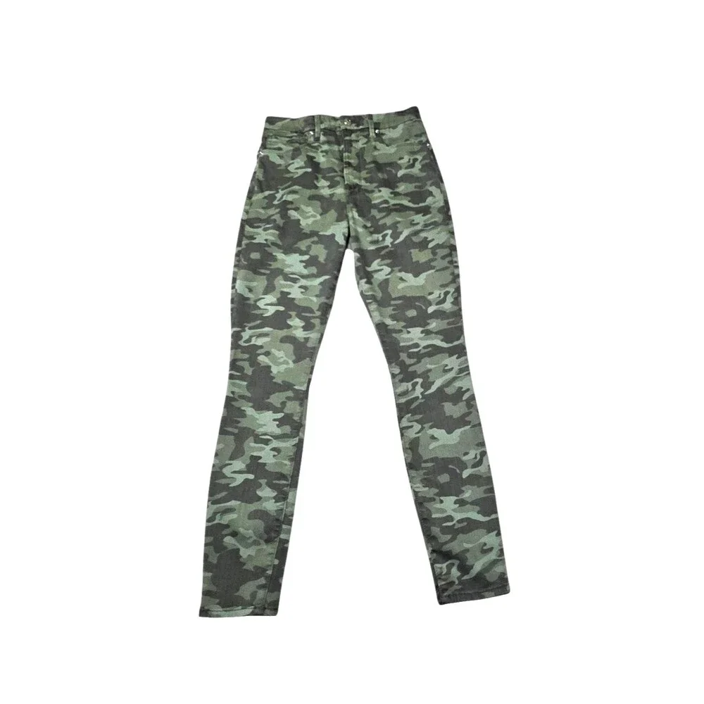 GOOD AMERICAN Women's Good Waist Green Camo Skinny Jeans Sz 10 30 Stretch - Picture 2 of 9